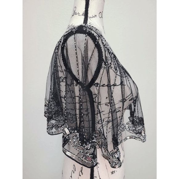 ✨ Sequin Mesh Evening Party Retro Flapper 1920s Shawl Wrap Cover Up Cape NEW - Picture 4 of 12